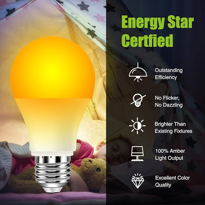 Neporal Amber Light Bulbs 9W, Soft Warm Sleep Light Bulbs 60W Equivalent, Blue Light Blocking Amber Night Light 1800K, Bedtime Light Bulb for Healthy Sleep,1Pack