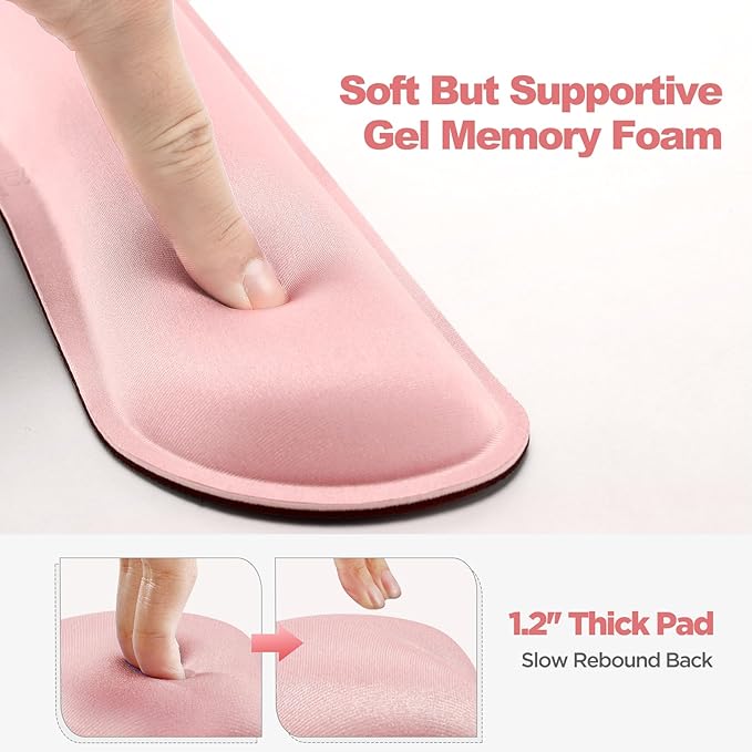 Gimars Upgrade Cleanable PU Leather Keyboard Wrist Pillow Rest Pad, Enlarge Mouse Wrist Cushion Support for Office, Computer, Laptop, Mac, Durable, Comfortable, Pink