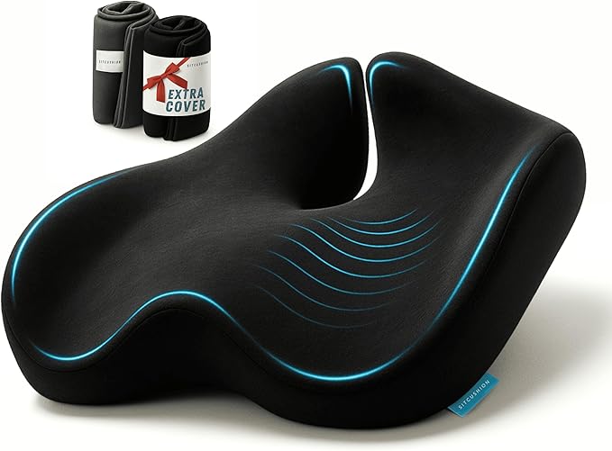 Extra Large Memory Foam Seat Cushions for Office Chairs, Pressure Relief Seat Cushion for Tailbone Support, Sciatica & Back Comfort, Ergonomic Office Chair Cushion for Long Sitting & Driving (Black)