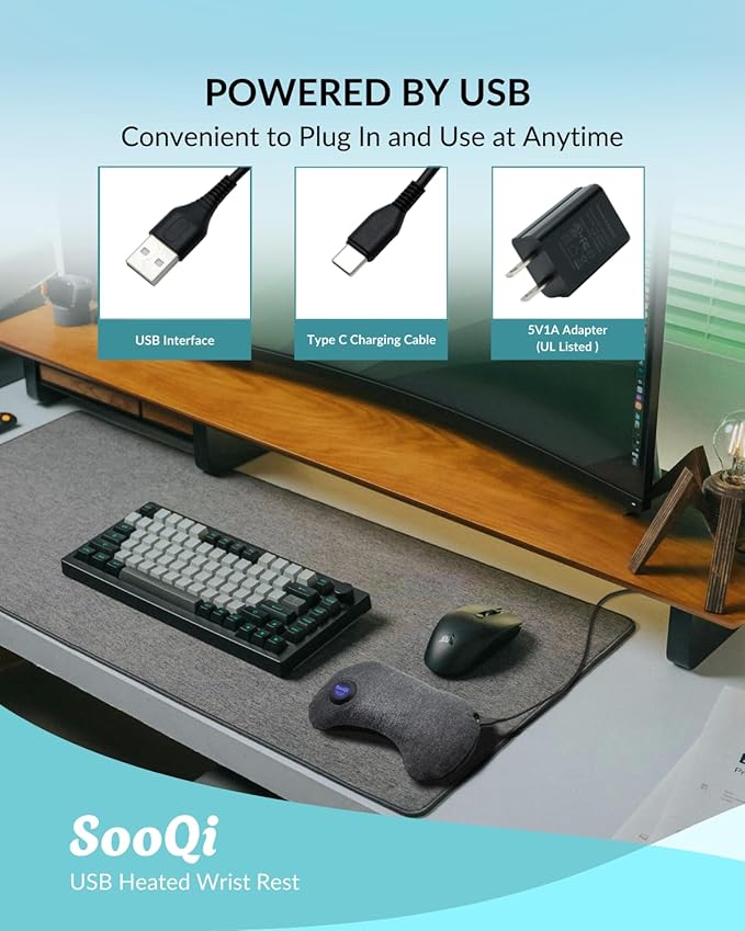 USB Heated Wrist Rest for Mouse, Dual-Sided Design with Warm Heat & Cooling Beads for Pain & Fatigue Relief, Ergonomic Support for Office Work, Home, PC & Laptop Gaming