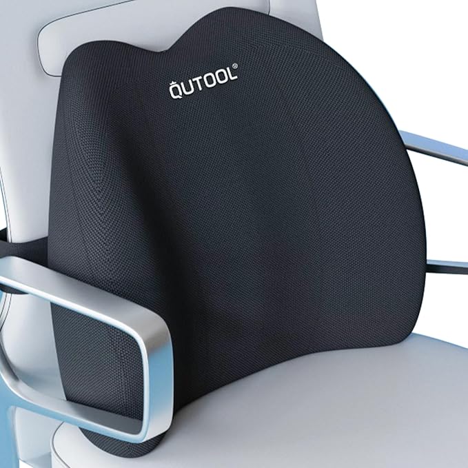 QUTOOL Lumbar Support Pillow for Office Chair, Memory Foam Low Back Cushion, Ergonomic Back Support for Desk Chair, Gaming Chair, Adjustable Strap and Washable Cover