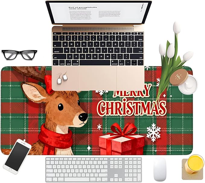 Extended Gaming Merry Christmas - Elk, 31.5x11.8inches Mouse Pad Large Desk Mat Anti-Slip Rubber Base & Durable Stitched Edges for Gamers Smooth Mouse Writing Surface for Desk Office/Home