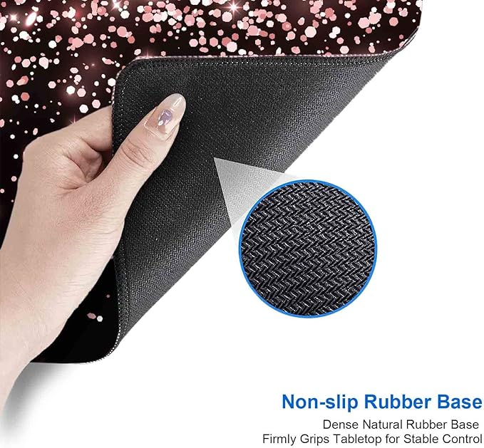 IMAYONDIA Gaming Mouse Pad, Large Non-Slip Rubber Base Mousepad with Stitched Edges, Keyboard Mouse Mat Desk Pad for Work, Game, Office, 31.5x11.8 Inch - Rose Gold Black Glitter Luxury