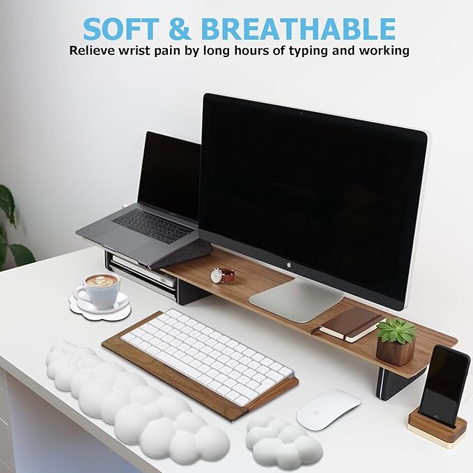 Cloud Wrist Rest Keyboard, PU Leather Memory Foam Wrist Rest for Computer Keyboard, Ergonomic Keyboard Wrist Rest Pad and Cute Mouse Wrist Rest for Gaming, Office, Computer, Typing,White