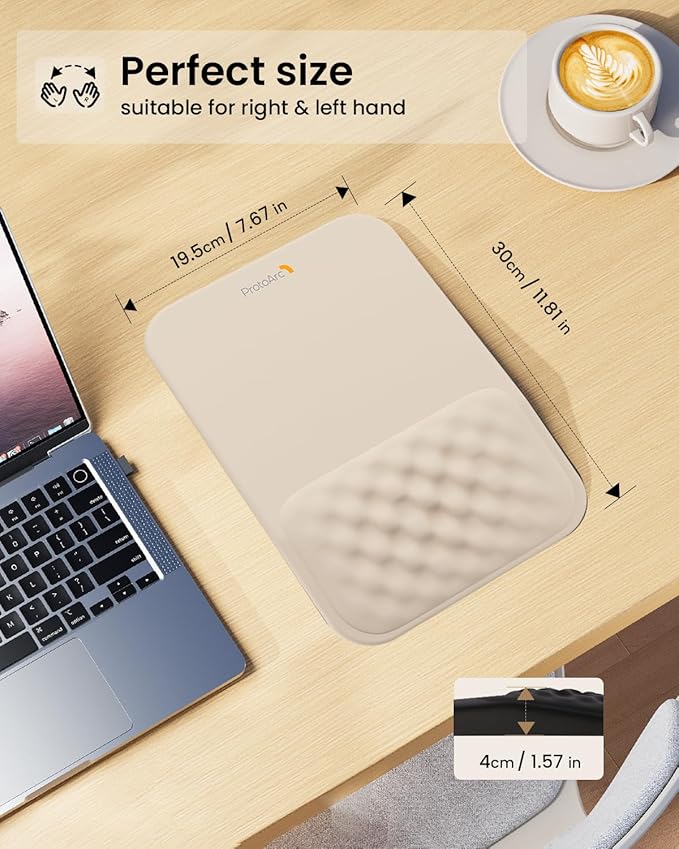 ProtoArc MP50 Ergonomic Mouse Pad with Wrist Rest, MP50 Mousepad with Massage Design, Soft Memory Foam and Non-Slip PU Base for Desk, Home, Office, 12x8 Inches, Beige