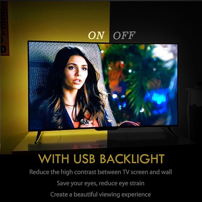TV LED Backlights USB LED Strip Lighting for 60 65 inches Behind TV Monitor Sony LG Samsung HDTV Game Room Home Movie Theater Decor Lights, Color Changing RF Remote Cover 4 Sides