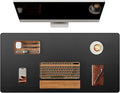 YSAGi Genuine Leather Desk Mat, 31.5"x15.8" Leather Desk Mat, Office Desk Pad, Thick Desk Pad with Stitched Line, Non-Slip Laptop Writing Pad with Rubber Base(Black, 31.5"x15.8")