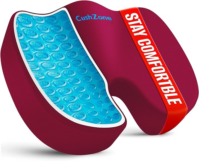 Office Chair Seat Cushion, Cooling Gel Enhanced Memory Foam Cushion for Long Sitting - Back, Coccyx & Tailbone Support Pillow - for Office, Gaming, Car, Wheelchair - Red, X-Large
