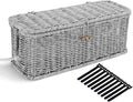 Cable Management Box, Desk Handwoven Rattan Cord Hider Cable Organizer Box With Lid Button Lock, Power Strip Cover Wicker Decorative Basket, Floor Wire Hiding Extension Cord Box (grey)