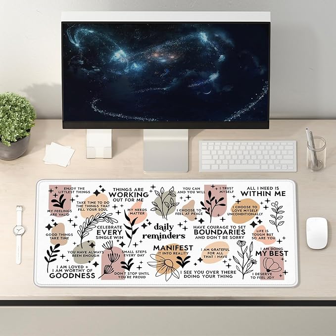 Boho Inspirational Large Mouse Pad 31.5x15.7inch, Daily Reminders Mental Health Large Extended Computer Desk Mat Mousepad for Keyboard and Mouse, Office Desk Accessories