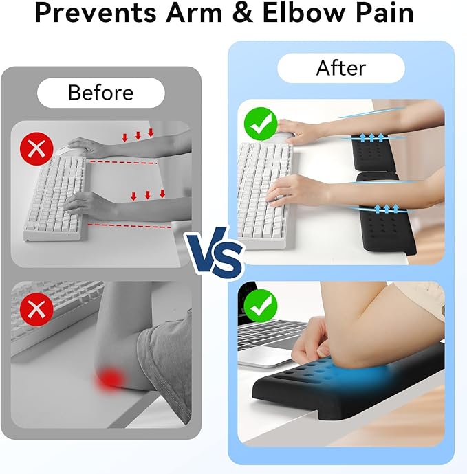 L-Shaped Desk Elbow Pad for Desk, 2-Pack Memory Foam Elbow Rest for Desk Edge Cushion, Non-Slip Ergonomic Arm Rest for Wrist, Palm & Forearm Support, Office Home, Separate Design, Black