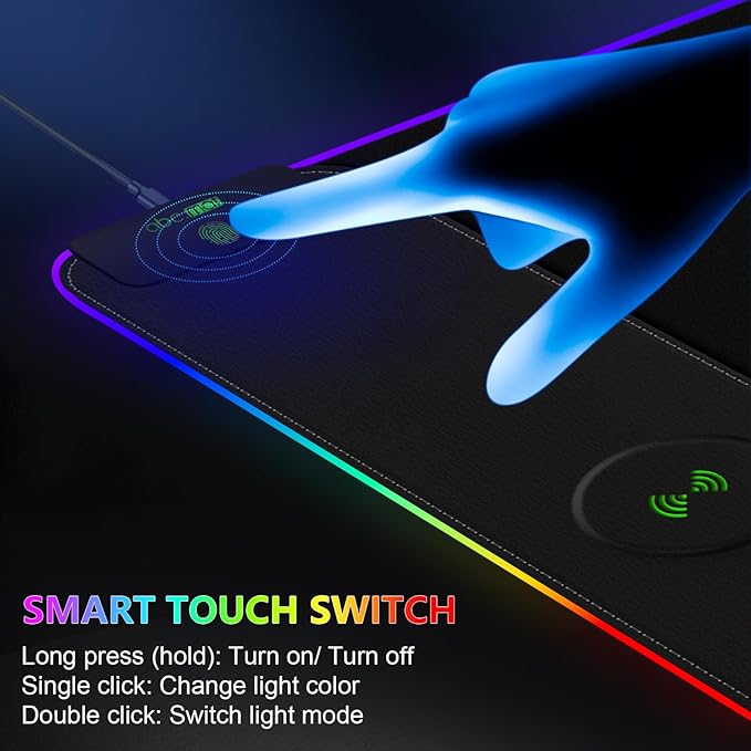 Magnetic Wireless Charging RGB Mouse Pad, 31.5'' x 11.8'' Large LED Gaming Desk Mat, 24 Light Effects, Non-Slip Rubber Base, Waterproof Ultra-Smooth Surface