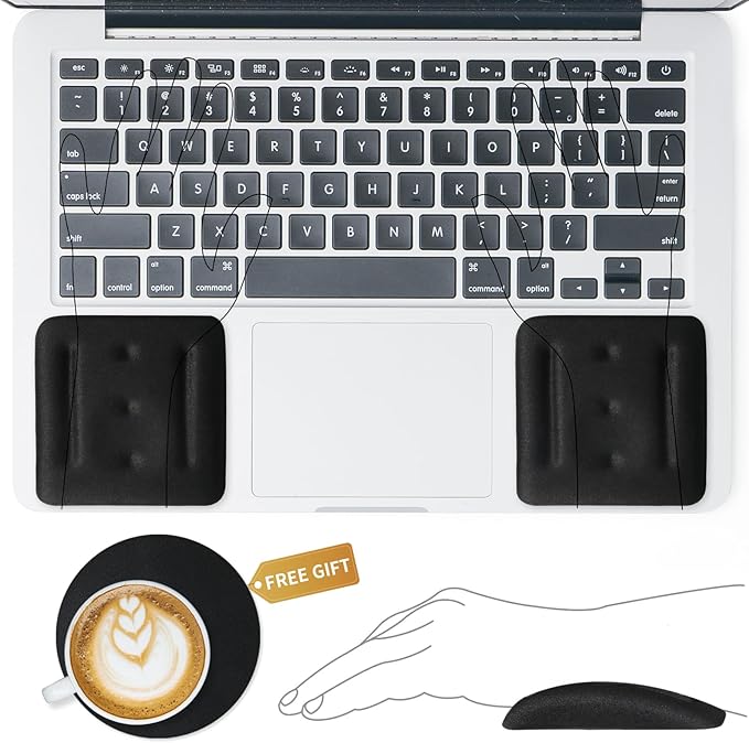 VAGAU Wrist Rests for Laptop, Wrist Support for Keyboard and Mouse, Ergonomic Memory Foam Wrist Pads for Laptop, Office, Computer, Comfortable Typing Support (Black)