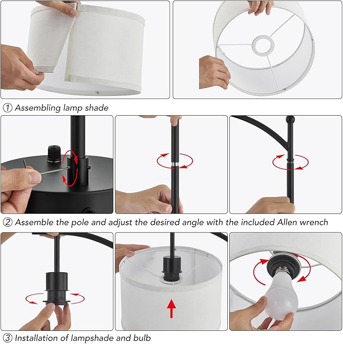 Table Lamp for Living Room Bedroom, 23.5" Table Lamp with USB C+A Ports, Bedside Lamp for Nightstand with Linen Lamp Shade, Dimmable LED Bulb Included