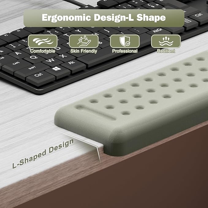 Leolee L-Shaped Desk Elbow Pads for Desk, Grey Memory Foam Arm Rest for Desk with Non-Slip Base, Ergonomic Desk Edge Cushion, Wrist Rest for Computer Keyboard, Typing, Office, Home (2 Piece)