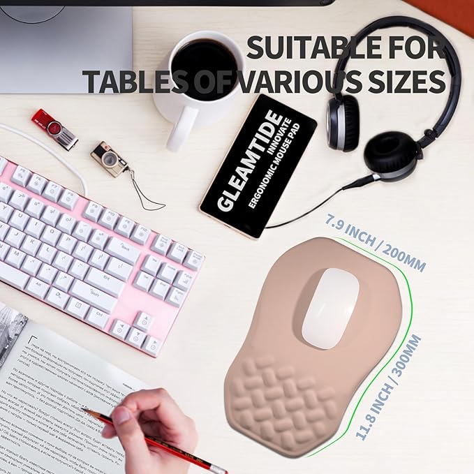 Ergonomic Raised Mouse Pad Wrist Support with Bilateral Slope Memory Foam Mousepad for Wrist Rest and Carpal Tunnel 11.8x7.9〃 Apricot Pink
