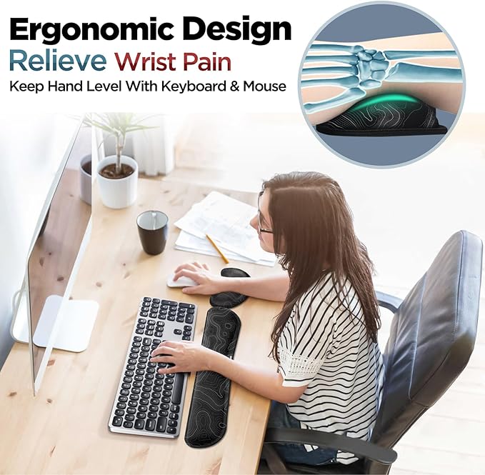 Gimars Enlarge Silky and Superfine Fabric Gel Memory Foam Keyboard Wrist Rest Set, Ergonomic Keyboard Mouse Wrist Support for Typing, Comfort for Office, Gaming, Computer-Map Pattern