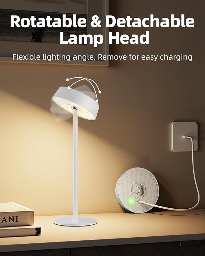 Cordless Lamp, RGB, Outdoor Waterproof, Dimmable Touch Control 3 Color Temperature, Battery Operated Portable, LED Memory Function, Rechargeable Table Lamp, Patio Dinning Restaurant Kitchen 1P White