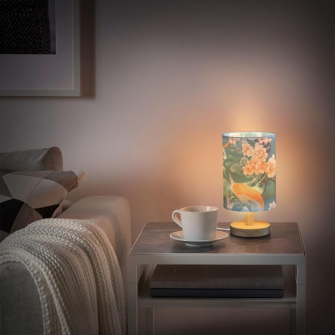 Luck Fish LED Table Lamp, Bedside Lamp with Linen Lampshade, Flicker-Free Eye Care USB Plug in Nightstand Lamp, for Bedroom and Office