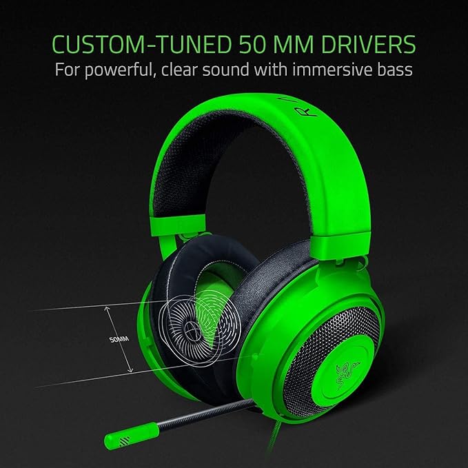 Razer Kraken Gaming Headset: Lightweight Aluminum Frame, Retractable Noise Isolating Microphone, For PC, PS4, PS5, Switch, Xbox One, Xbox Series X & S, Mobile, 3.5 mm Audio Jack – Green