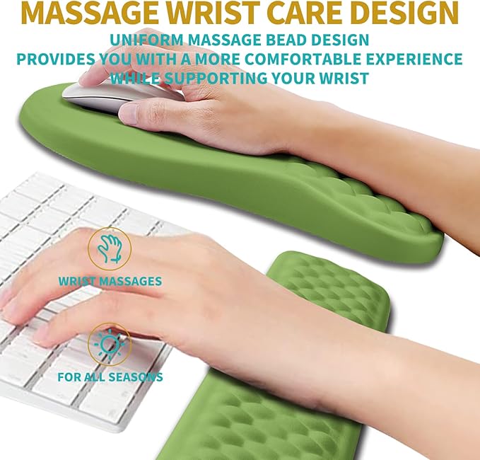 Hokafenle 2 in 1 Ergonomic Mouse Pad Wrist Support & Wrist Rest for Computer Keyboard Set, with Memory Gel Massage Bulge Design (2In1 Set, Grass Green)