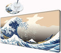 Gaming Mouse Pad Large Mousepad Japanese Sea Wave Desk Mat XXL Big Desk Pad 31.5x15.75 Rubber Base Computer Pad with Stitched Edges Mouse Mat for Work Game Home Office