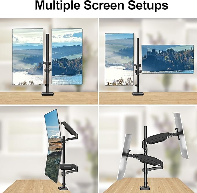 MOUNT PRO Vertical Dual Monitor Mount, Stacked Monitor Stand for 2 Computer Screens up to 32 inches, Fully Adjustable Full Motion Display Desk Mount, Each Arm Holds up to 17.6lbs, VESA Mount