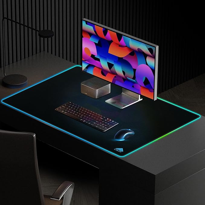 Cacoy 36" x 24" RGB Mouse Pad, XXL Mouse Mat with 9 LED Lighting Effect, Extended Desk Mat for Home Office Computer, Non-Slip Rubber Base, Stitched Edges, Gaming Mouse pad for Keyboard & Laptop, Black