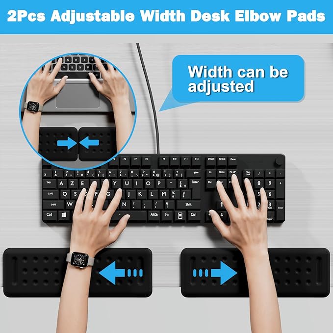 Leolee L-Shaped Desk Elbow Pads for Desk, Black Memory Foam Arm Rest for Desk with Non-Slip Base, Ergonomic Desk Edge Cushion, Wrist Rest for Computer Keyboard, Typing, Office, Home (2 Piece)