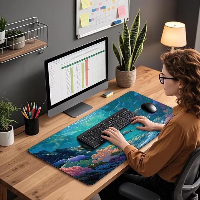 Sea Turtles Large Gaming Mouse Pad 31.5"x15.7"｜ Ocean Scene XXL Desk Mat, Non-Slip Rubber Base & Stitched Edges - Extended Waterproof Mousepad for PC/Laptop/Office/Home Decor