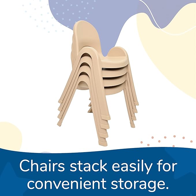 Children’s Factory Value Stack 11" Child Chair, Natural Tan, 2 Pack, Stackable Ergonomic Seating Solution for Classrooms and Homeschools
