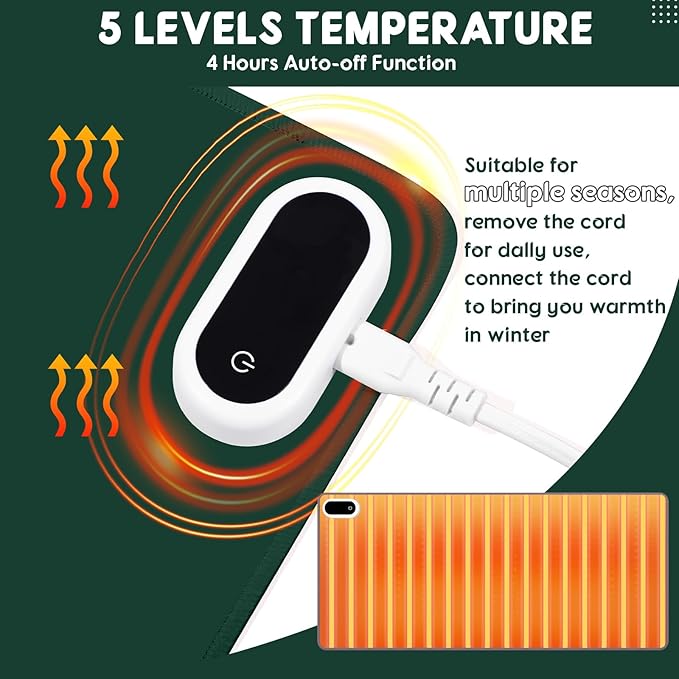 Konohan Heated Desk Pad Warm Mouse Pad, 5 Heating Level & 4 Hour Auto Shut-Off, PU Leather Warm Mouse Mat Heating Keyboard Gaming Mice Warmer Mat Only Supports 110v(Dark Green Color,31.5" X 13")
