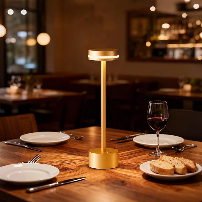 2 Pack Gold Modern Cordless Table Lamp Rechargeable, Aluminum Touch Lamp & 4000mAh Battery Operated, 3000K LED Table Lamps for Home Decor, Dining, Reading, Desk, Bedroom, Gift