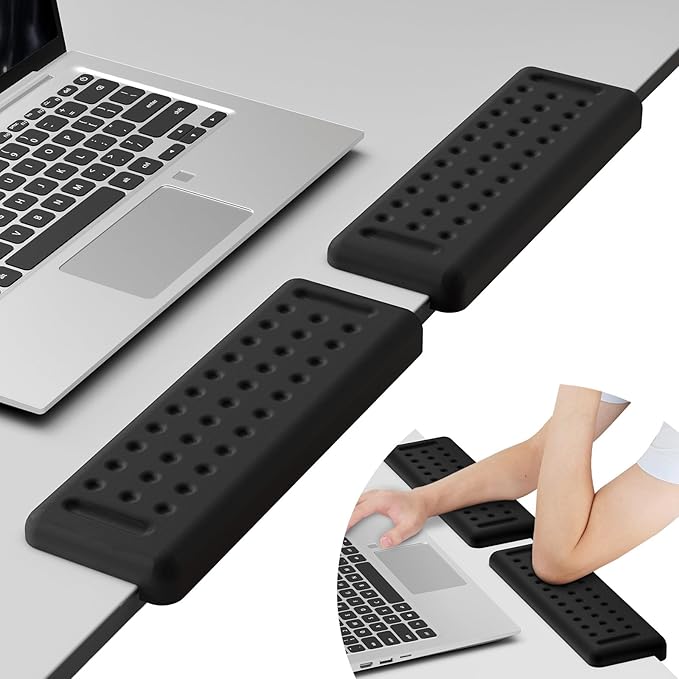 Leolee L-Shaped Desk Elbow Pads for Desk, Black Memory Foam Arm Rest for Desk with Non-Slip Base, Ergonomic Desk Edge Cushion, Wrist Rest for Computer Keyboard, Typing, Office, Home (2 Piece)