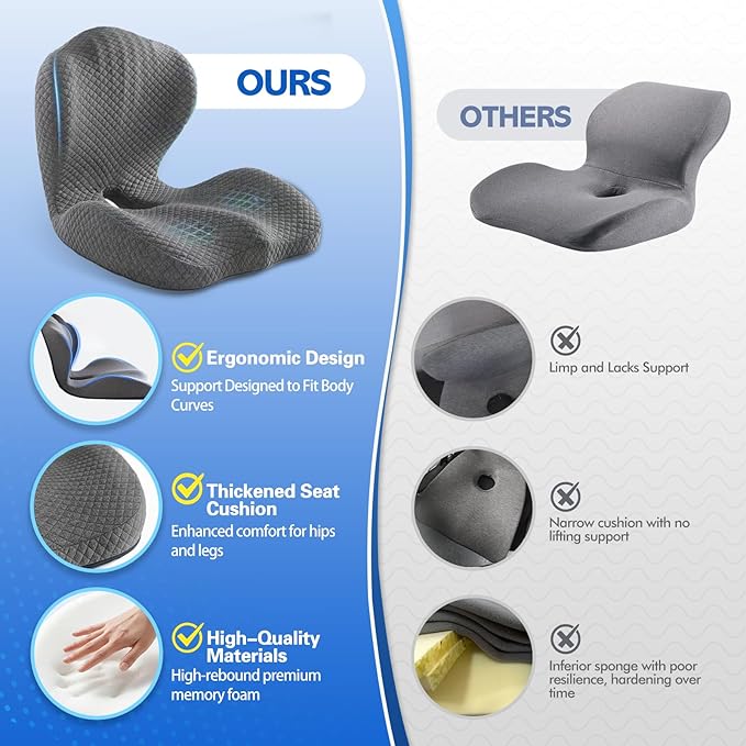 Office Chair Cushion for Tailbone & Back Support, Strong Lumbar Support Ergonomic Cushions, Comfortable Memory Foam Cushion for Pressure Relief, Suitable for Office Chairs, Home Chairs, Car