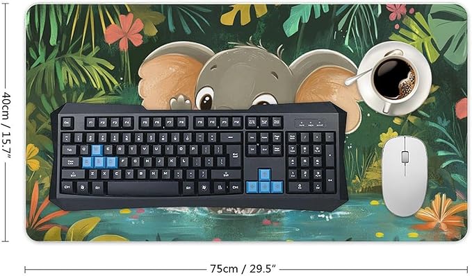 Large Ergonomic Gaming Mouse Pad Playful Baby Elephant - Fun Safari Animal Theme with Non-Slip Base Water-Resistant Surface and Stitched Edges 40X75cm