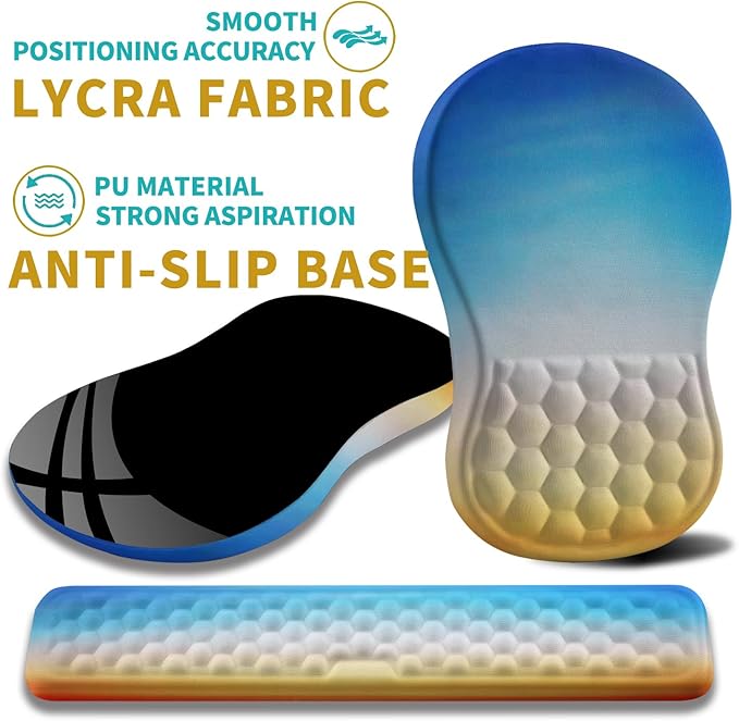 Hokafenle 2 in 1 Ergonomic Mouse Pad Wrist Support & Wrist Rest for Computer Keyboard Set, with Memory Gel Massage Bulge Design (2In1 Set, Morning Sky)