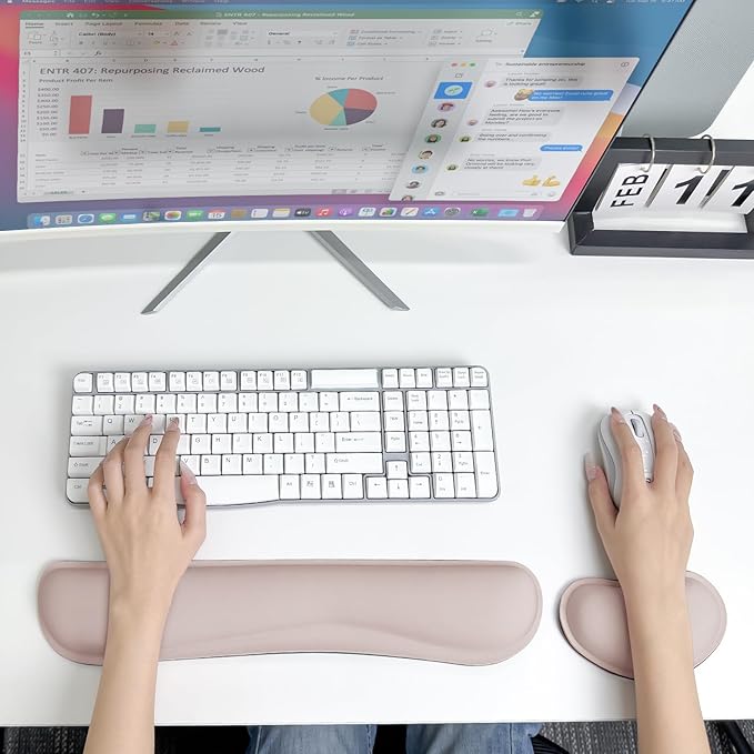 Wrist Rest for Computer Keyboard and Mouse, Ergonomic Design Wrist Support Pad for Keyboard, Soft Memory Foam Desk Pads Support Hand and Arm Easy Typing & Comfort, 2 Piece Pad, Cream Pink