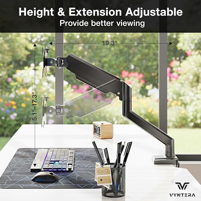 Single Monitor Arm Desk Mount – Adjustable Gas Spring Monitor Stand for 13”–34” Screens, Full Motion Swivel, Tilt & Rotation, Heavy Duty VESA Mount for Office, Gaming & Professional Setup