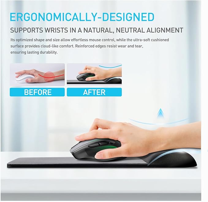 univo colors Design-Wave Wrist Rest Mouce Pad,PE Mouse Sliding Panel+Artificial Sheepskin+Memory Foam+Ergonomic+Anti-Slip Gel,Resilience Support During Work and Gaming,Mouce Accessory,Grey