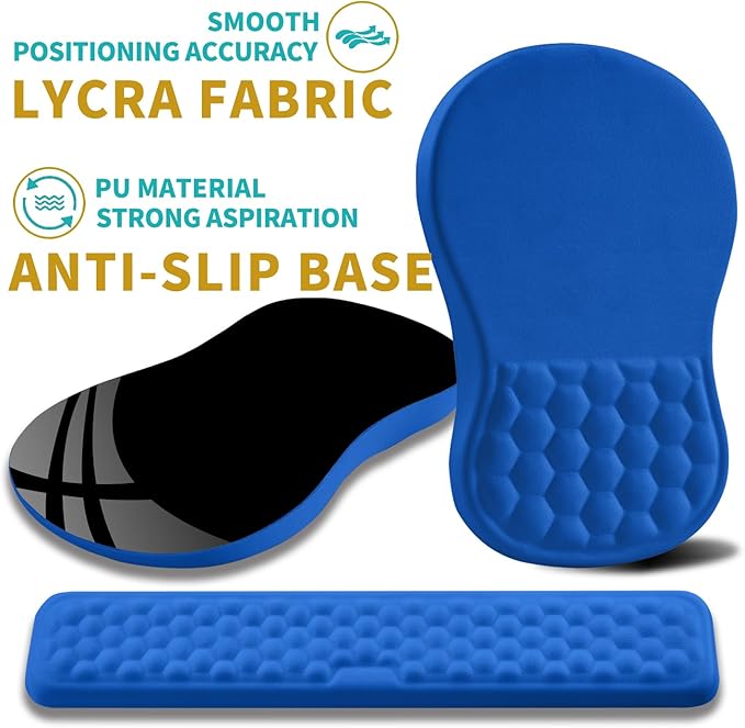 Hokafenle 2 in 1 Ergonomic Mouse Pad Wrist Support & Wrist Rest for Computer Keyboard Set, with Memory Gel Massage Bulge Design (2In1 Set, Dg Blue)