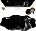 Black Cat Moon Large Gaming Mouse Pad Plus a Coaster, 35.4 x 15.7 inches Desk Mat Extended XXL Mousepad with Stitched Edge Non-Slip Rubber, Desk Pad Computer Mouse Mat for Home Office