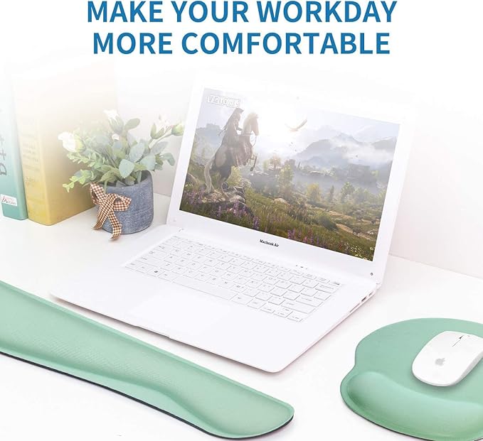 Ergonomic Keyboard Mouse Pad Wrist Rest Support Set for Laptop/Computer/Desktop,Memory Foam Hand Rest Wrist Cushion for Gaming/Office,Lightweight Comfortable (Light Green)