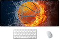 SSOIU Extended Gaming Mouse Pad (35.5x15.7 in), Basketball Ball in Fire and Water Large Non-Slip Rubber Base Mousepad with Stitched Edges, Waterproof Keyboard Mouse Mat Desk Pad for Work, Game, Office