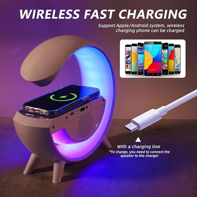 G-Type Wireless Charging Light,Wireless Charging Clock Alarm LED Desk Lamp All-in-One Machine, Suitable for Colored Environmental Lights in Bedrooms, Offices, and Homes