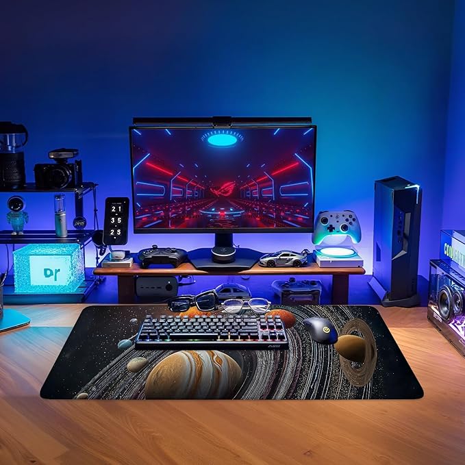 Planet Extended Gaming Mouse Pad 31.5x11.8inches Large Desk Mat Anti-Slip Rubber Base & Durable Stitched Edges for Gamers Smooth Mouse Writing Surface for Desk Office/Home