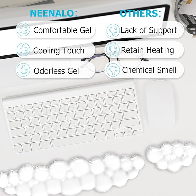 Gel Cloud Wrist Rest Keyboard, Cute Wrist Rest for Computer Keyboard, Ergonomic keyboard Wrist Rest and Soft Mouse Wrist Rest for Typing, Suitable for Office, Home, Computer, Gaming, Clear
