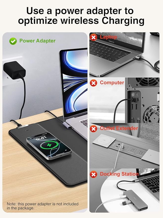 2-in-1 Mouse Pad with Magnetic Wireless Charging, Gaming Mouse Pad, 31.5"x15.8" Large Desk Mat for Laptop/Keyboard, Waterproof Smooth Surface, Non-Slip Base, No Adapter