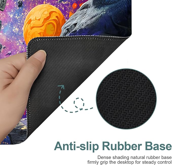 Cat Astronaut Extended Gaming Mouse Pad 31.5x11.8inches Large Desk Mat Anti-Slip Rubber Base & Durable Stitched Edges for Gamers Smooth Mouse Writing Surface for Desk Office/Home