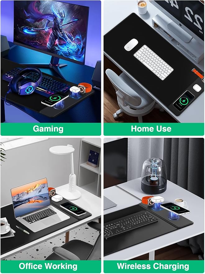 Mouse Pad with Magnetic Wireless Charging, Large Desk Mat, Non-Slip Mouse Mat, Keyboard Pad for Gaming, Desk, Office, PC (The Right Charging-Black with 20W PD Charger)
